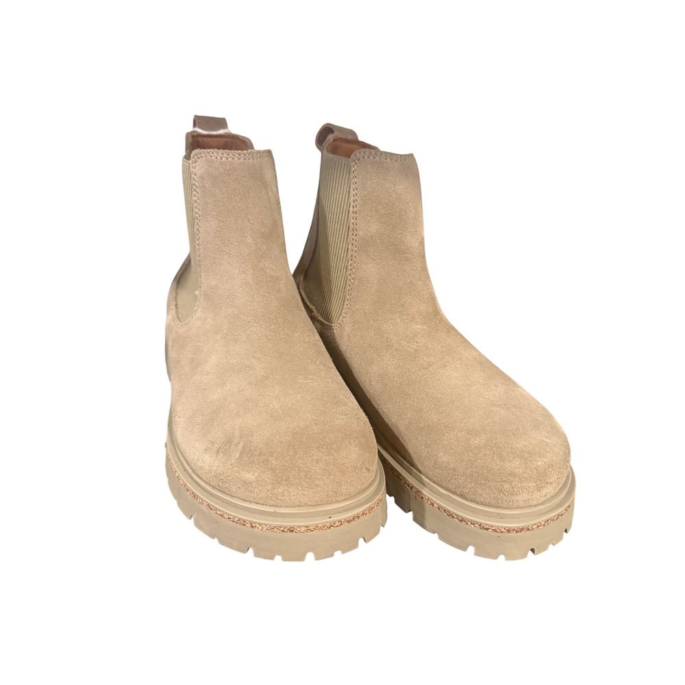 Birkenstock Stalon Suede Chelsea Boots Sandcastle Tan Lug Sole Women's 41